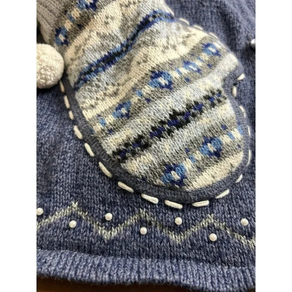 Classic Elements Blue Novelty Beaded Cardigan Sweater Winter Christmas Size XL - Picture 3 of 6
